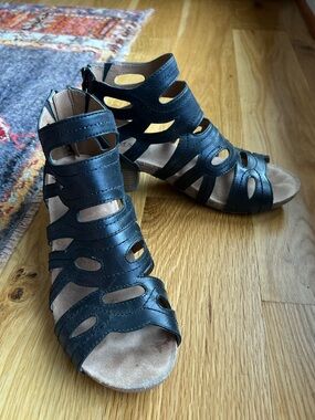 JOSEF SEIBEL Black Leather Gladiator Summer Sandals 40
